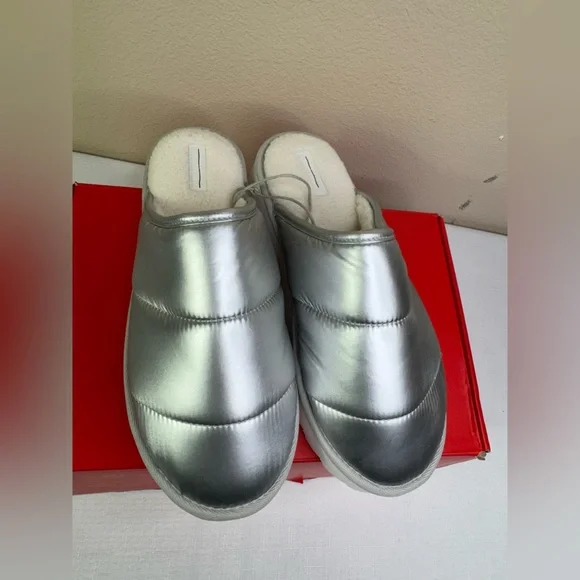 Anthropologie Maeve | SZ Large (10/11| Puffy Platform Slipper Shoes Silver - Picture 1 of 9